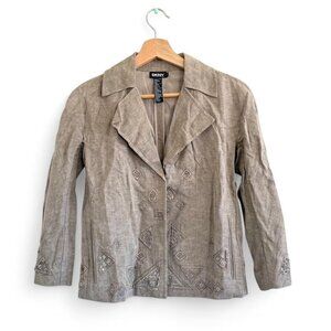 DKNY BROWN TAN LINEN BLAZER JACKET WOMENS SIZE 0 BOHO